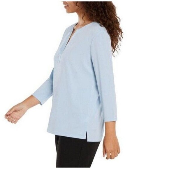 NWT Banana Republic Women's 3/4 Sleeve V Neck Tunic Top Blue - Picture 2 of 4